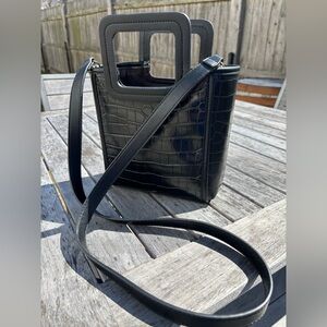 Ann Taylor Black Croc Embossed Mini Tote Crossbody Square Handle Bag